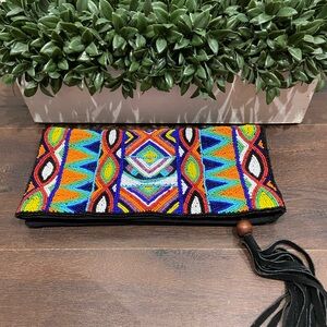Aldo Multicolor Beaded Clutch zippered Closure